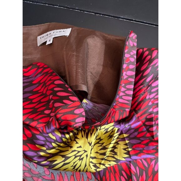 Trina Turk Abstract Floral Red Patterned Silk Blend Midi‎ Twirl Circle Skirt 6 - Picture 8 of 9